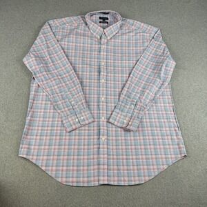 Viyella Stretch Plaid Button Down Shirt Men's XL Cotton Blue Red Long Sleeve